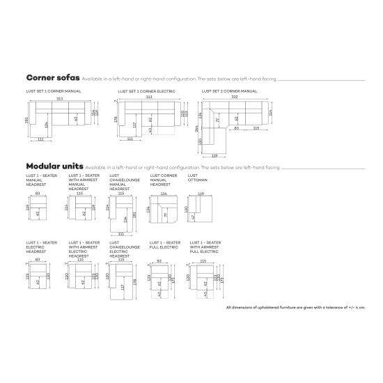 Dīvāns LUST Set 1 Corner manual (stūra, neizvelkams)