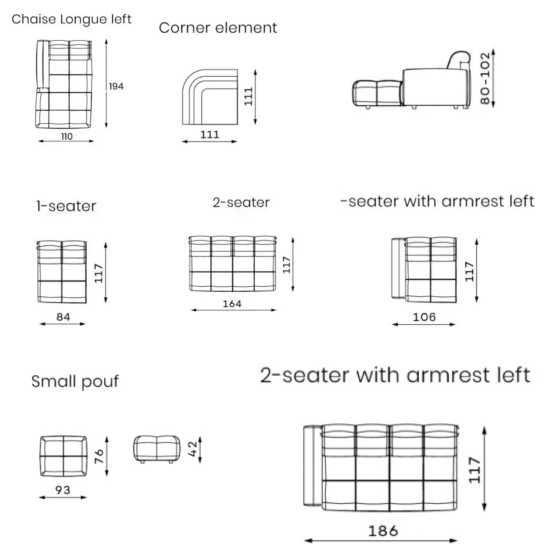 Dīvāns BULLET Set 1 (stūra, modulējams, neizvelkams)